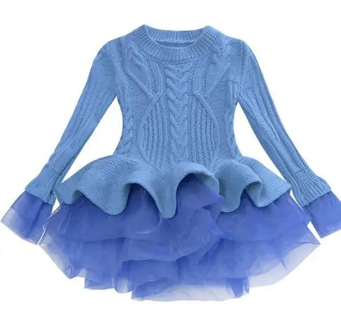 Kids Winter Knitted Chiffon Dress.