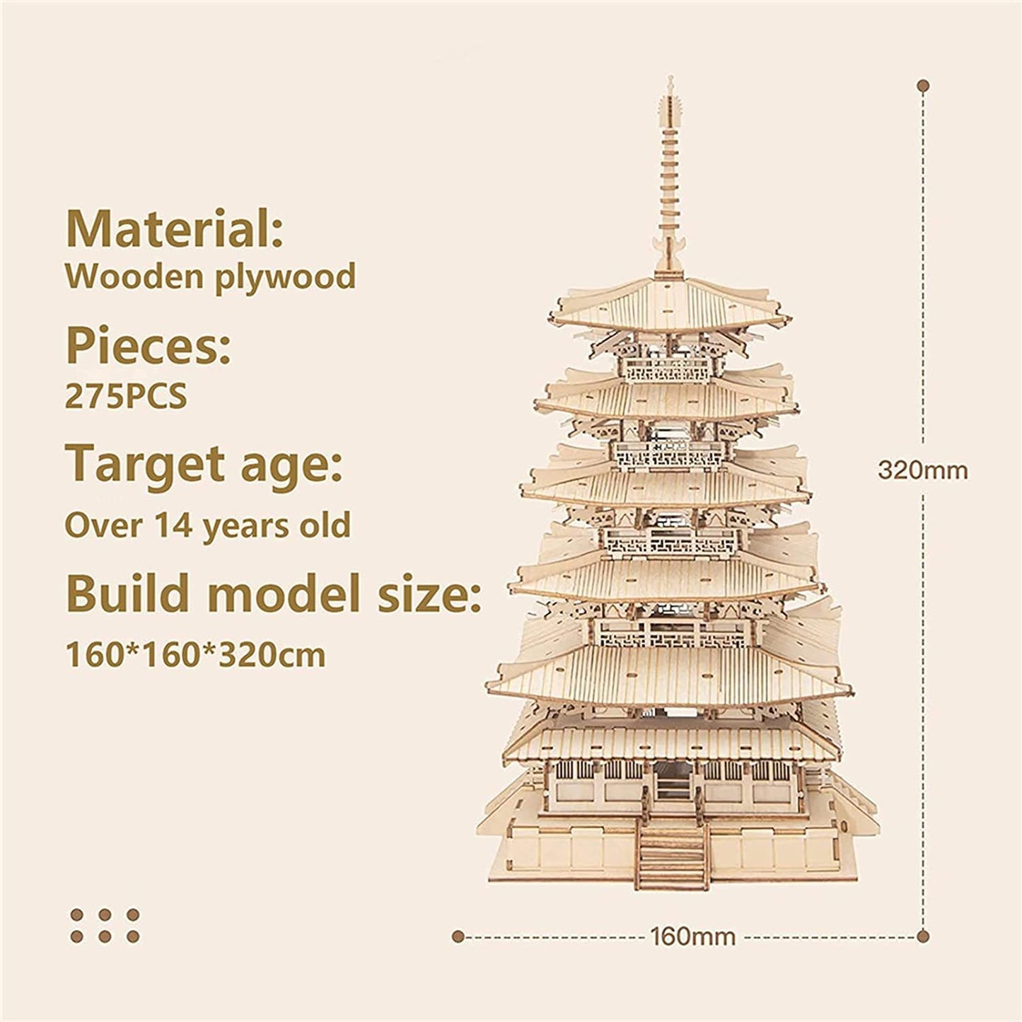 Five-storied Pagoda 3D Wooden Puzzle Toys For Kids