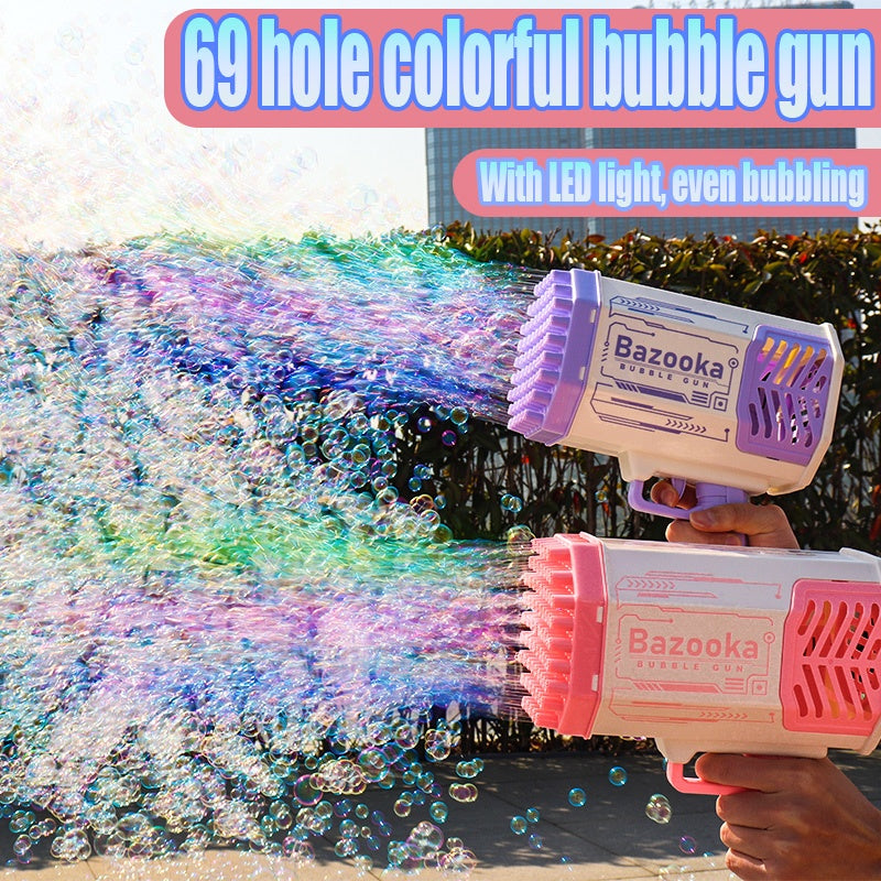 Bubble Gun Rocket, with 69 Holes, Soap Bubbles Machine Gun, Automatic Blower With Light Toys For Kids