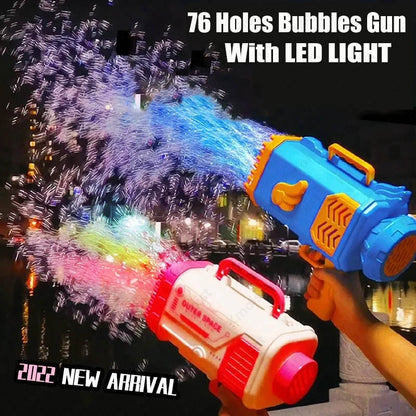 Bubble Gun Rocket, with 69 Holes, Soap Bubbles Machine Gun, Automatic Blower With Light Toys For Kids