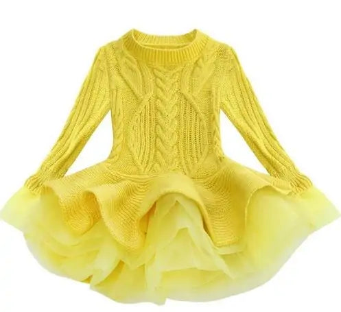 Kids Winter Knitted Chiffon Dress