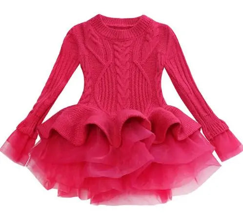 Kids Winter Knitted Chiffon Dress.