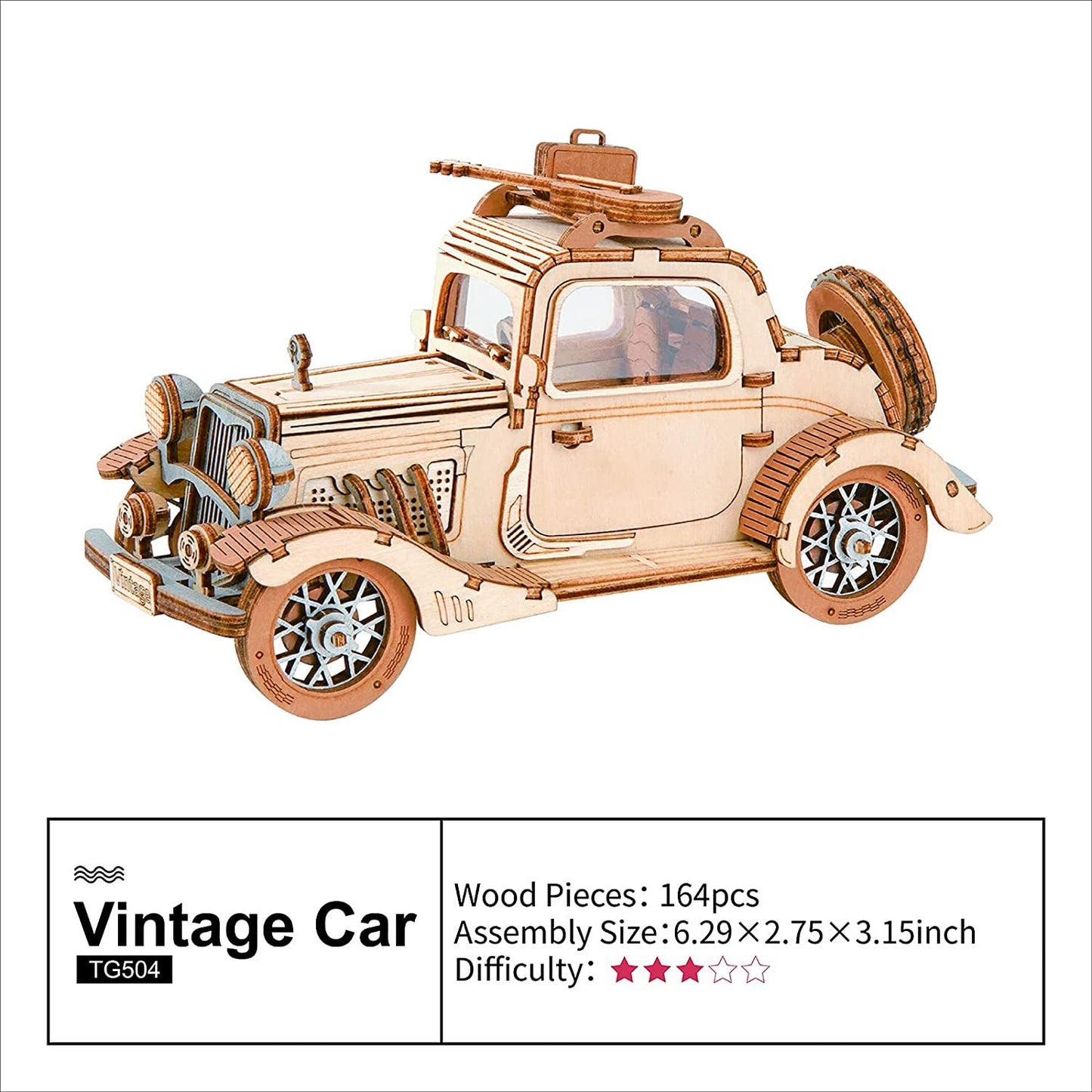 Vintage Car Model 3D Wooden Puzzle Toys For Kids