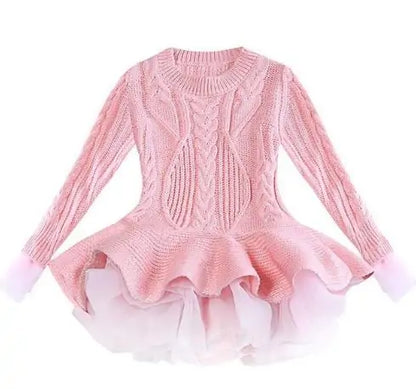 Kids Winter Knitted Chiffon Dress