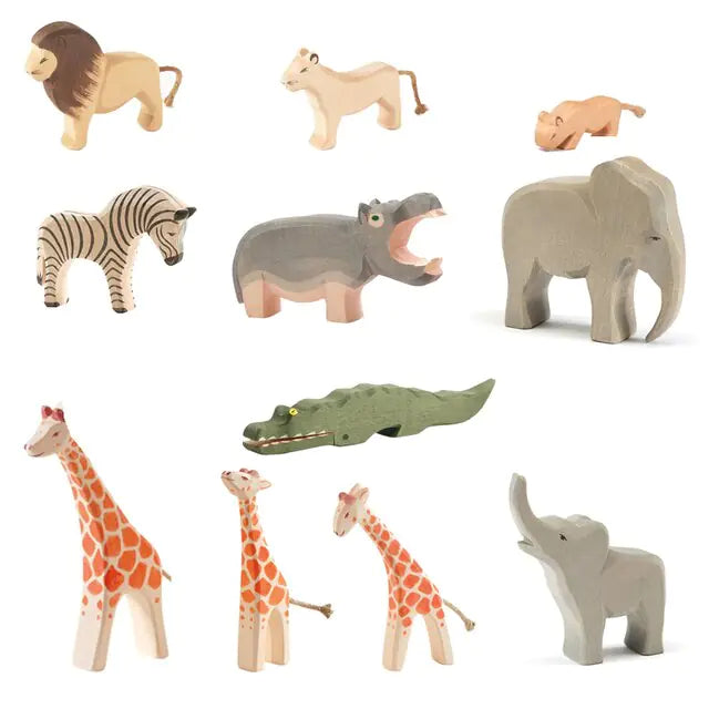 Holztierfiguren handgefertigt Elefant Löwe Giraffe Spielzeug