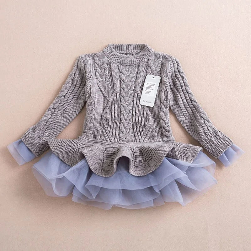 Kids Winter Knitted Chiffon Dress