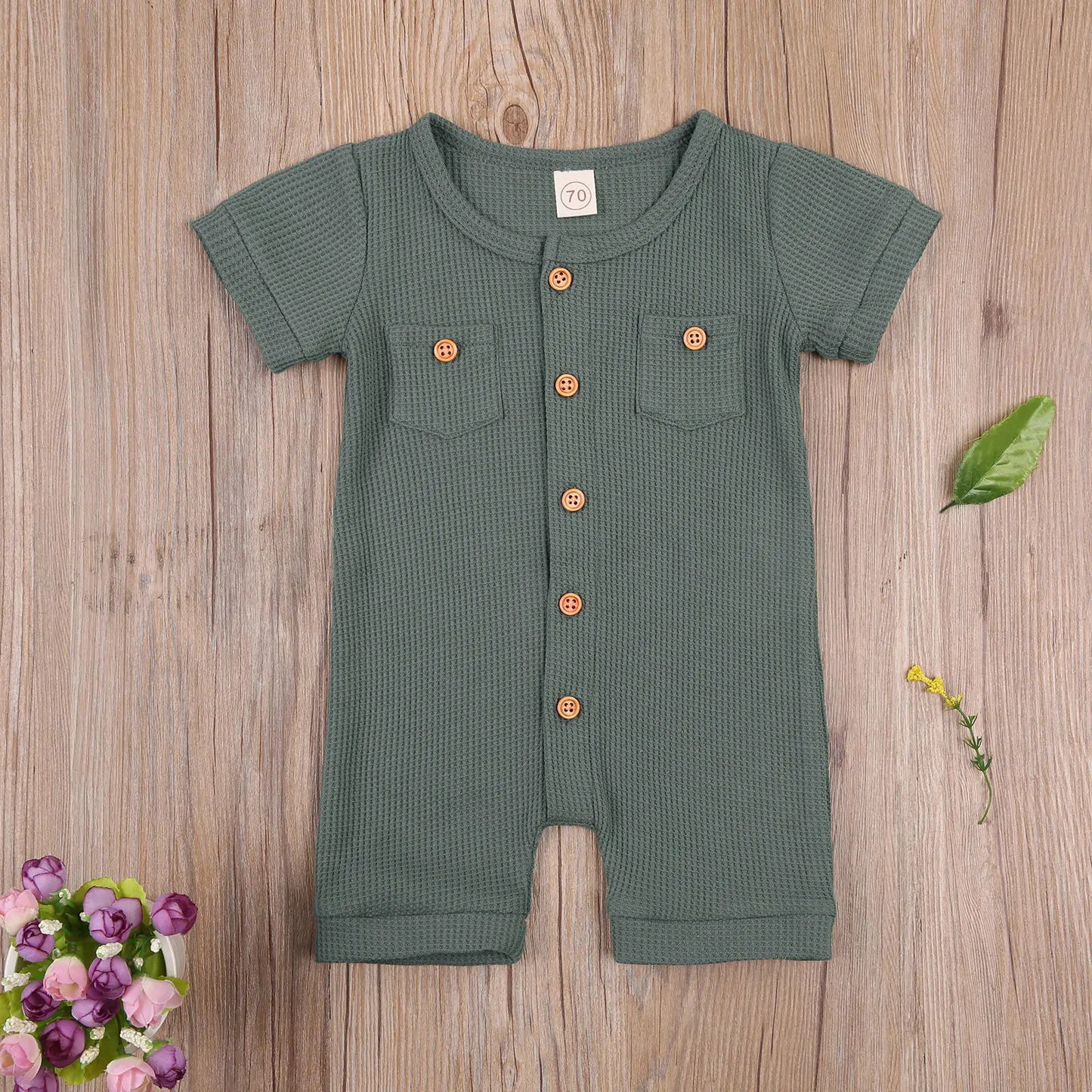 Short Sleeve Round Neck Baby Playsuit.