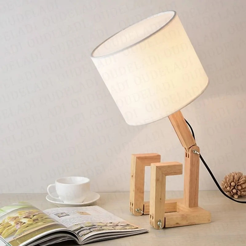 Wooden Robot Table Lamp