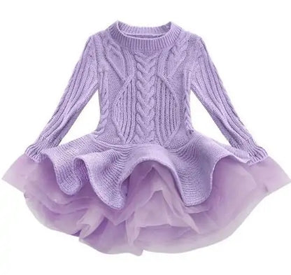 Kids Winter Knitted Chiffon Dress