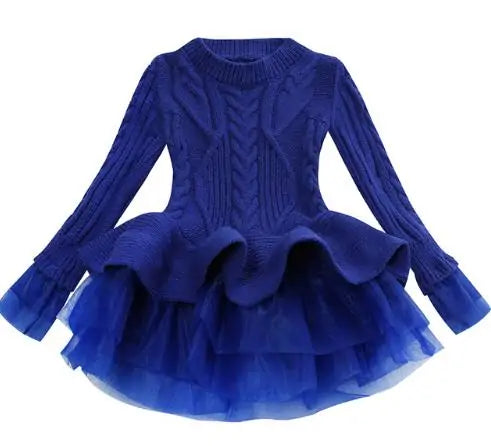 Kids Winter Knitted Chiffon Dress.