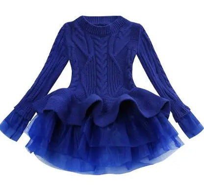 Kids Winter Knitted Chiffon Dress