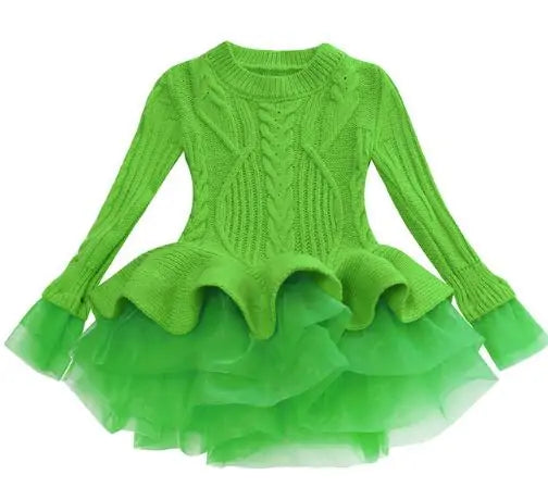 Kids Winter Knitted Chiffon Dress.