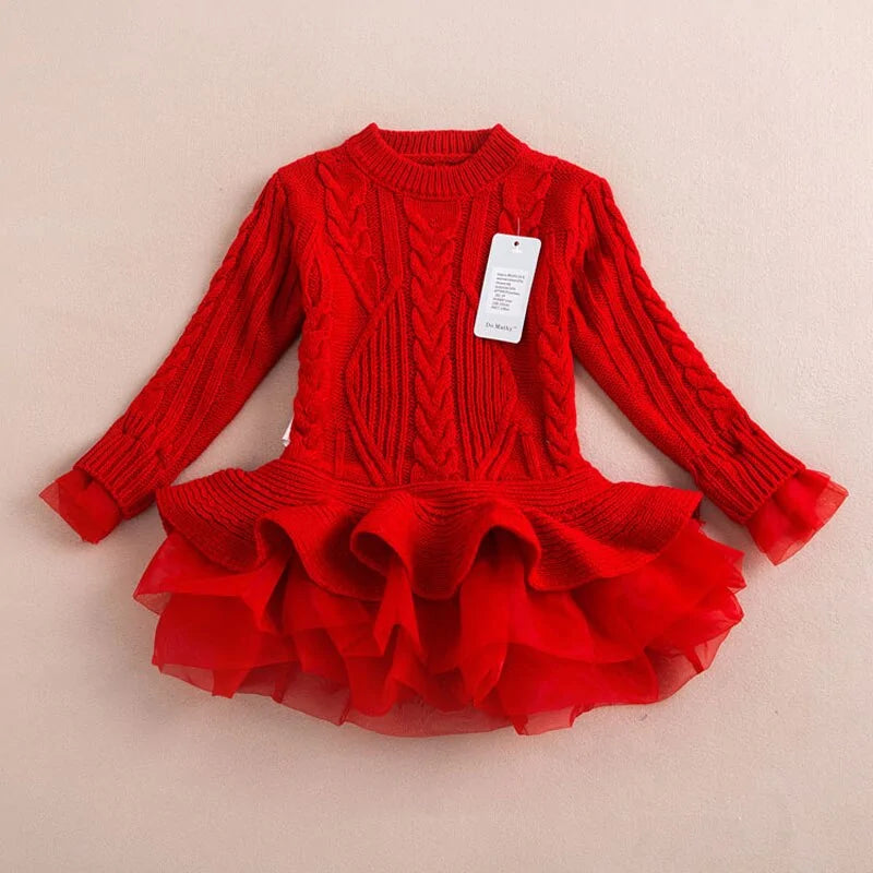 Kids Winter Knitted Chiffon Dress