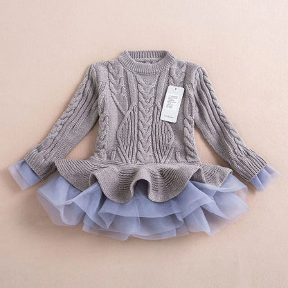 Kids Winter Knitted Chiffon Dress