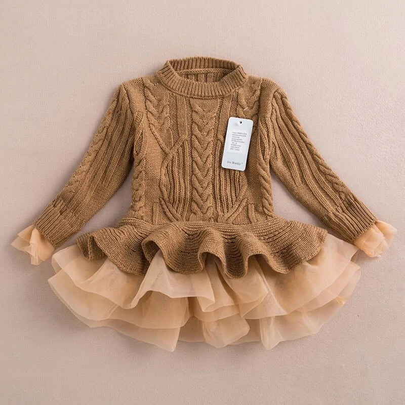 Kids Winter Knitted Chiffon Dress