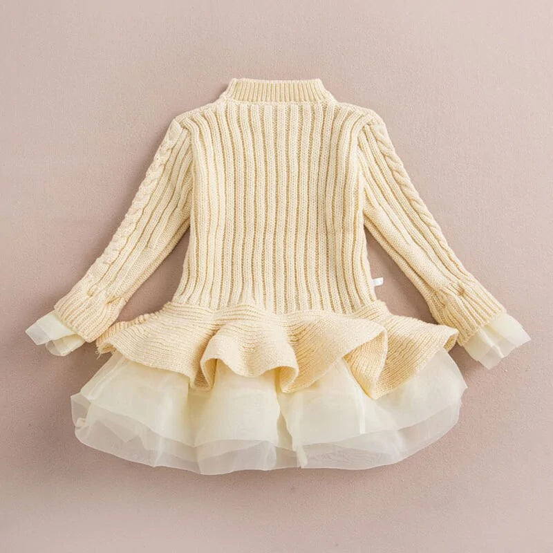 Kids Winter Knitted Chiffon Dress.