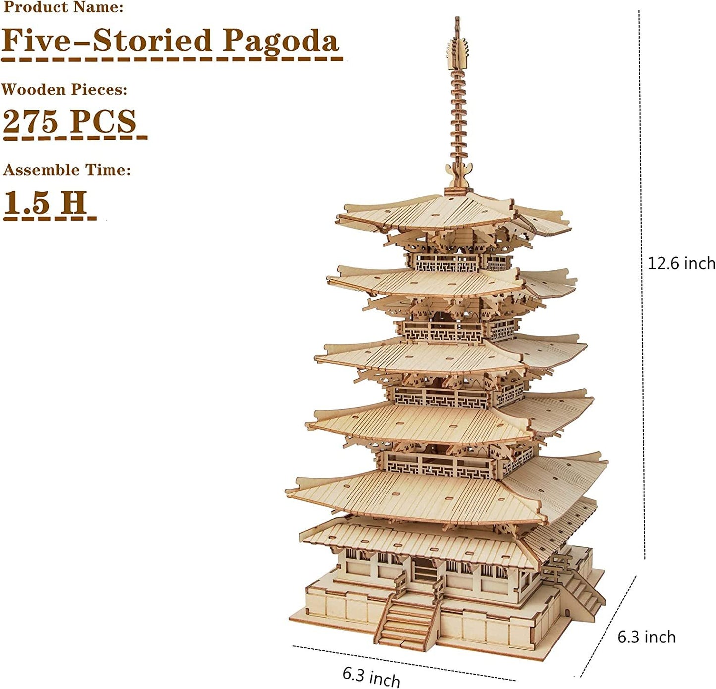 Five-storied Pagoda 3D Wooden Puzzle Toys For Kids