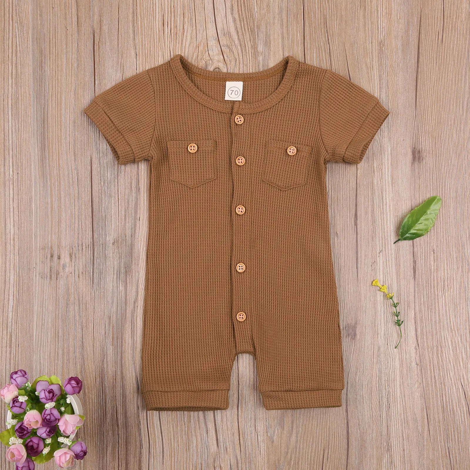 Short Sleeve Round Neck Baby Playsuit.