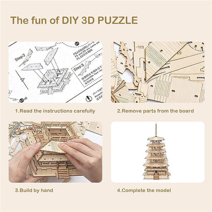 Five-storied Pagoda 3D Wooden Puzzle Toys For Kids