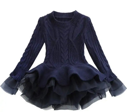 Kids Winter Knitted Chiffon Dress.